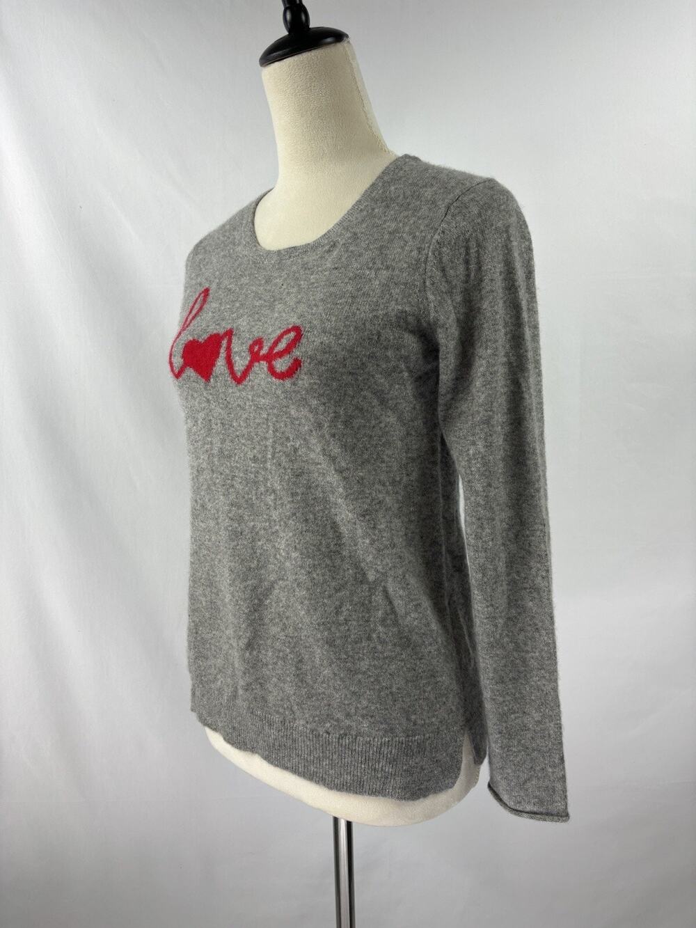 Future Paradise Anthropologie Cashmere Sweater Grey Red LOVE XS Long Sleeve